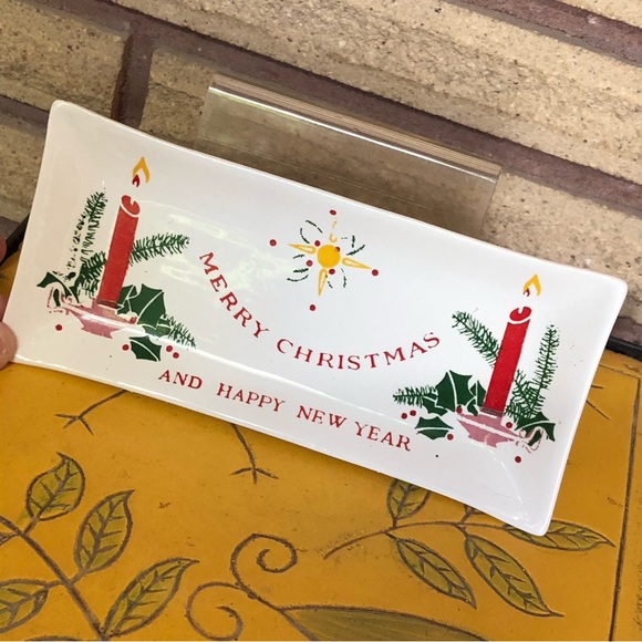50's Japan Merry Christmas and Happy New Year Ceramic Tray - Christmas Decor - Picture 7 of 10